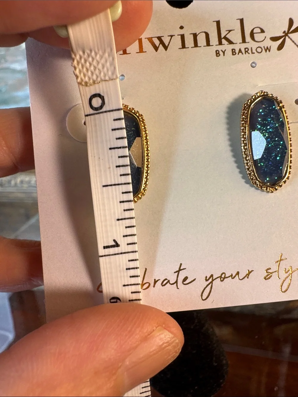 0443-Periwinkle by Barlow Gold-Trimmed Dark Blue‎ Faceted Stud Earrings